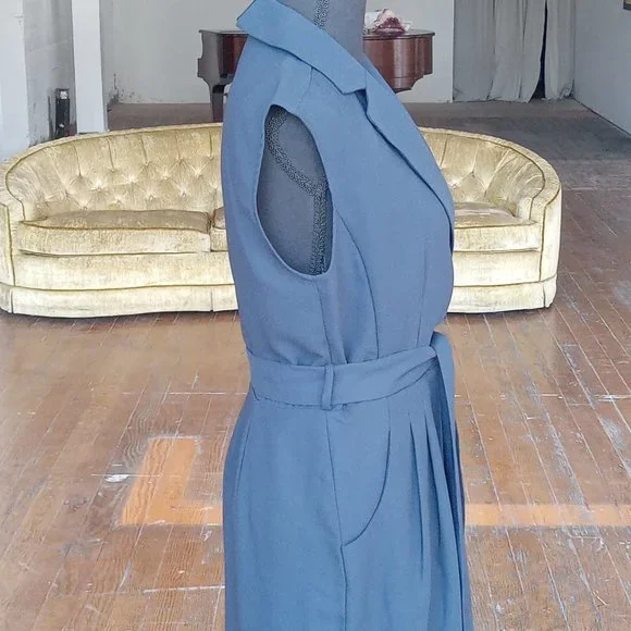 Elegant Navy Sleeveless Wrap Dress - Picture 7 of 12